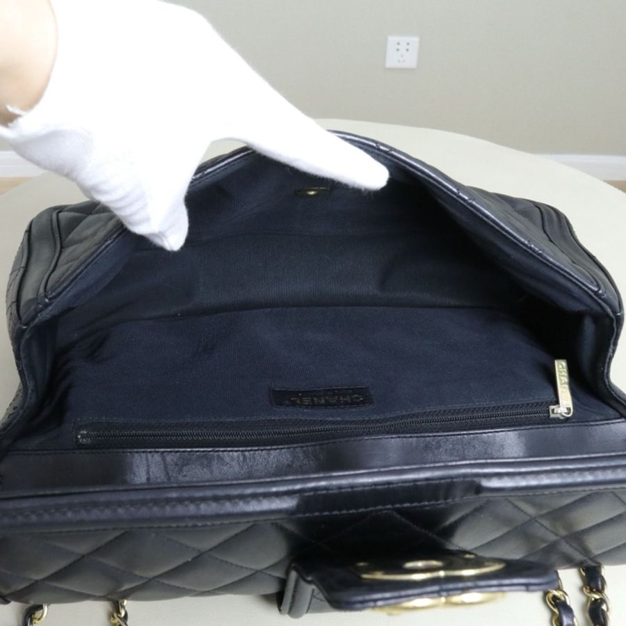 CHANEL 香奈兒 Elegent CF單肩斜挎女包，黑色小牛皮金鍊，序號20 尺寸30*17*9-9