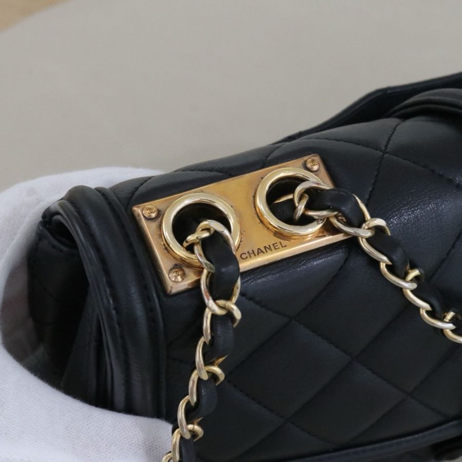 CHANEL 香奈兒 Elegent CF單肩斜挎女包，黑色小牛皮金鍊，序號20 尺寸30*17*9-11
