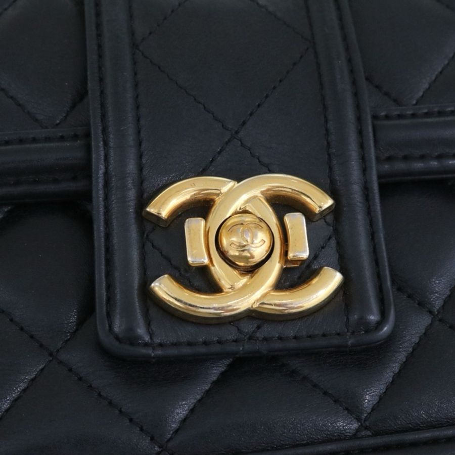 CHANEL 香奈兒 Elegent CF單肩斜挎女包，黑色小牛皮金鍊，序號20 尺寸30*17*9-12