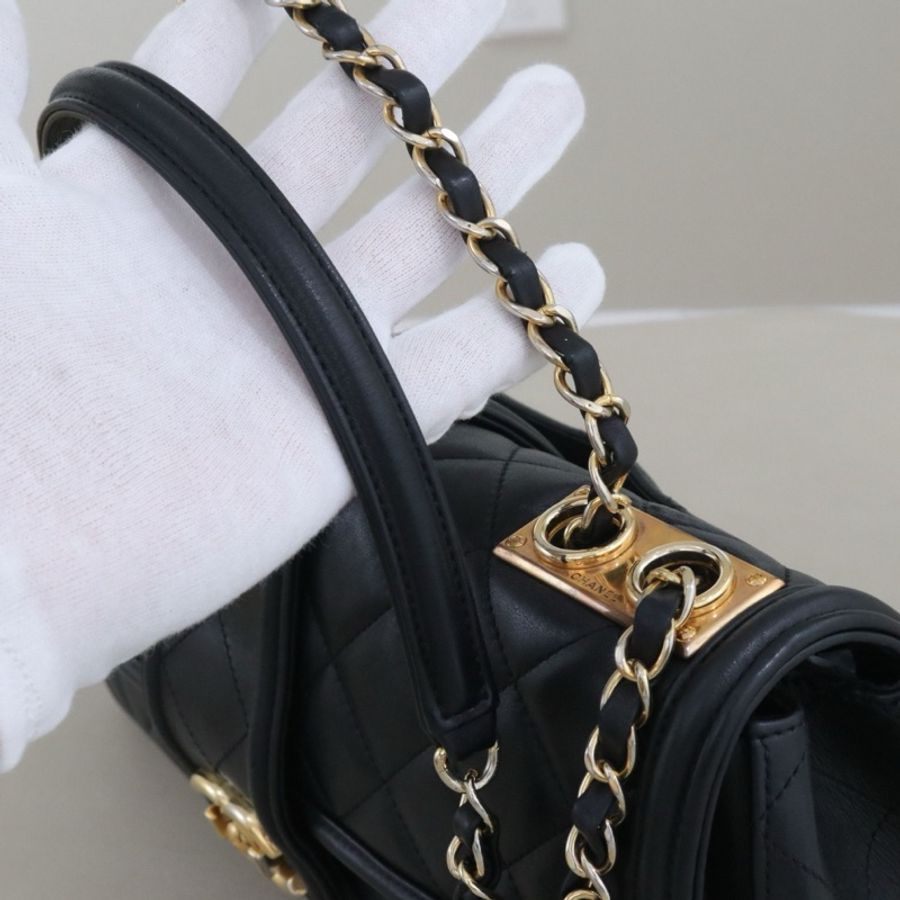 CHANEL 香奈兒 Elegent CF單肩斜挎女包，黑色小牛皮金鍊，序號20 尺寸30*17*9-13