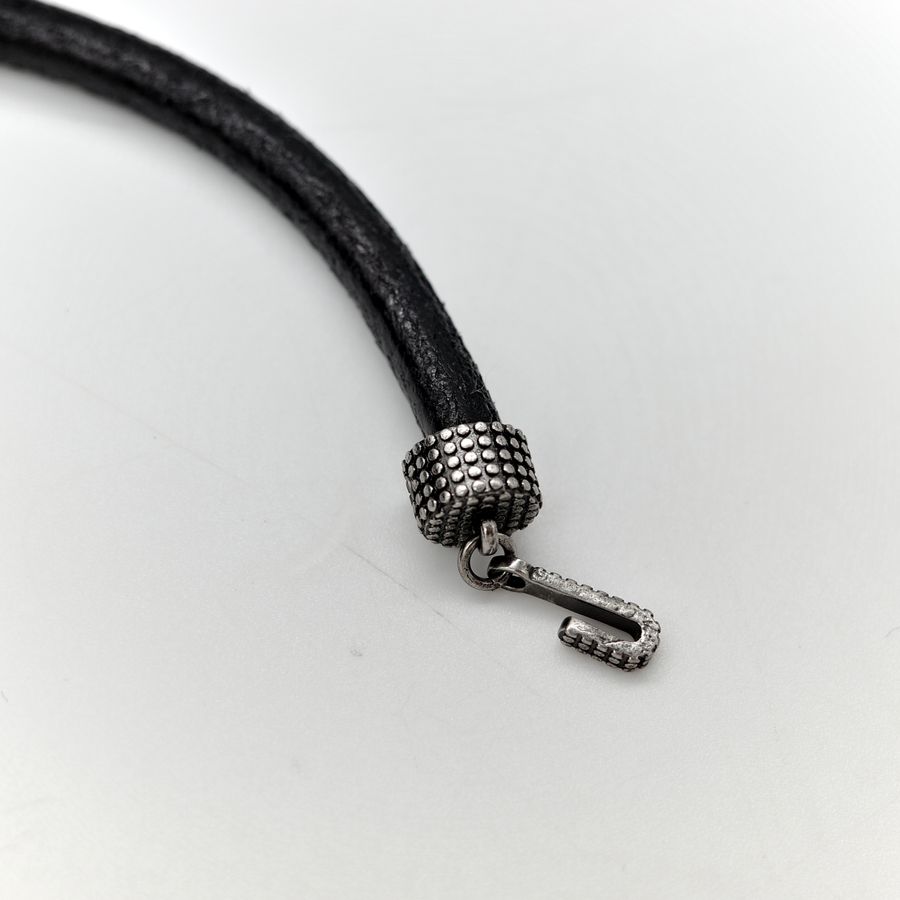 Saint Laurent 聖羅蘭 黑色牛皮 做舊銀扣 皮手環-7
