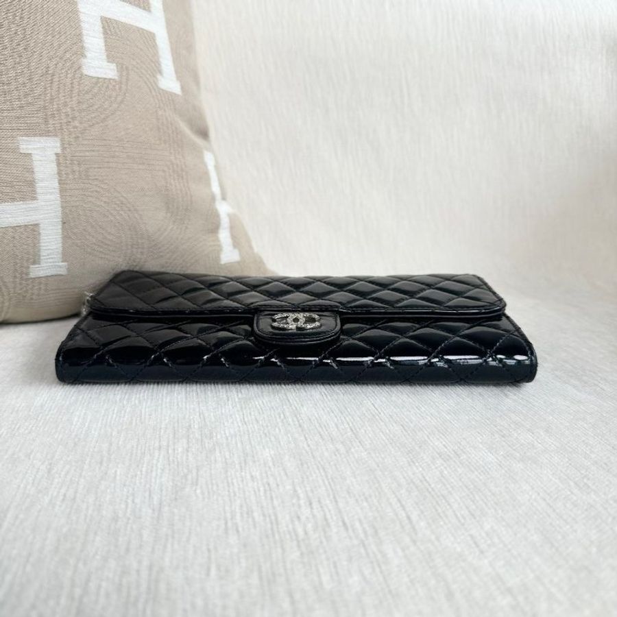 Chanel CF漆皮腋下法棍包 黑銀 24*12*1cm 98新配件塵袋-3