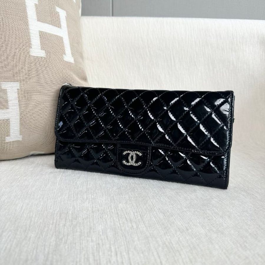 Chanel CF漆皮腋下法棍包 黑銀 24*12*1cm 98新配件塵袋-7