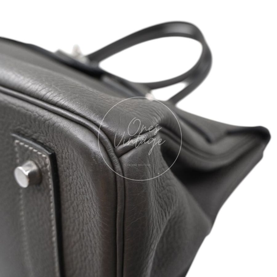 中古 Hermes 愛馬仕 Shoulder Birkin 42 Gris Graphite 石墨灰 銀色五金 印記 Stamp Square M 肩背包-10