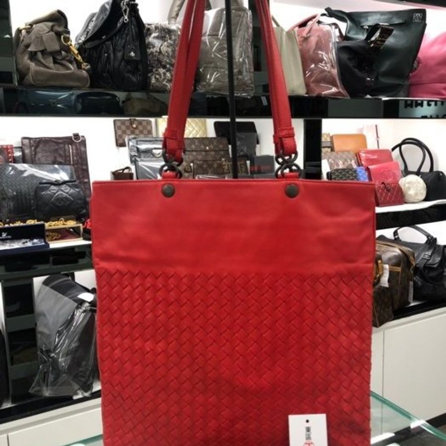 東區正精品㊣ BV BOTTEGA VENETA 紅色編織方形手提包 RZ0541-0