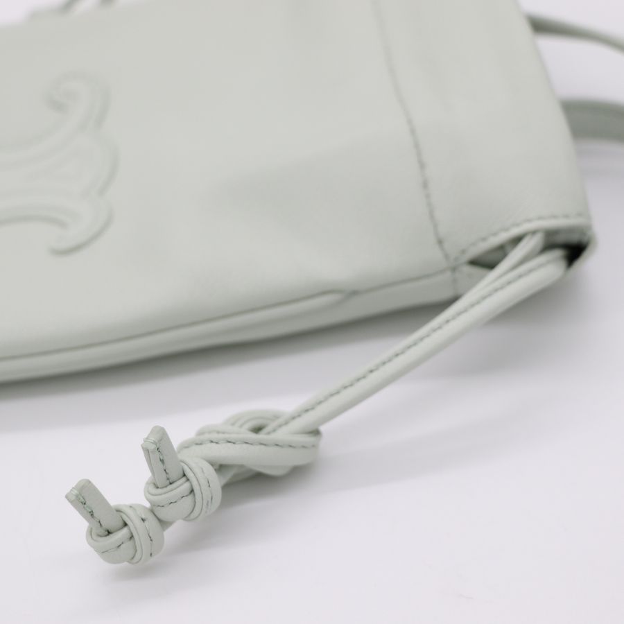 Celine 思琳 青綠色抽繩手機袋 Cuir Triomphe 斜背包 小包-6