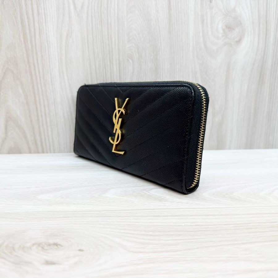 YSL🖤黑金魚子醬皮長夾358094-2