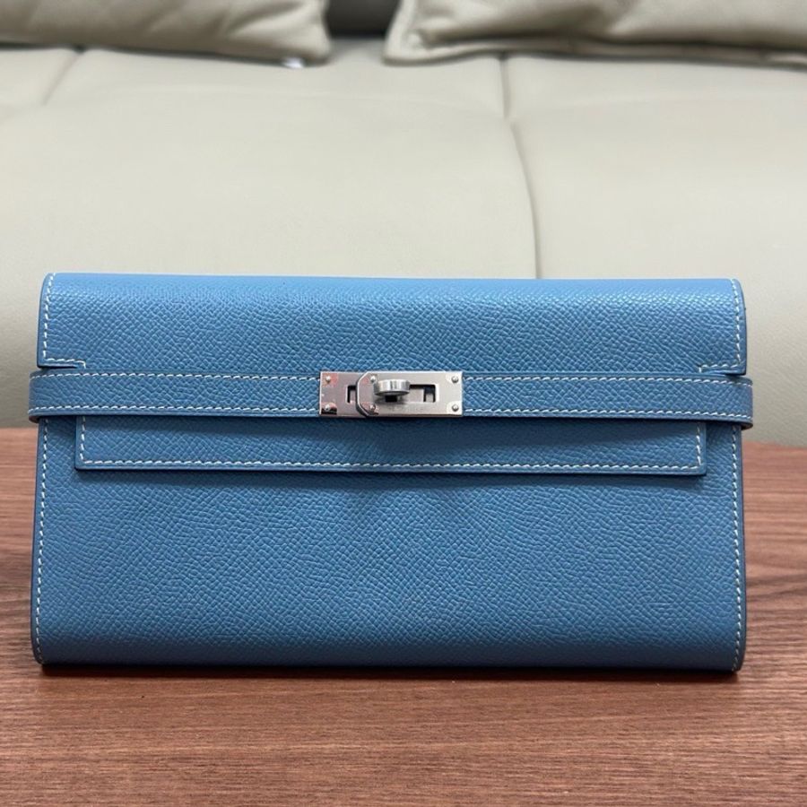 愛馬仕Hermes kelly錢包 kelly long 牛仔藍銀扣 epsom皮 框R刻-0