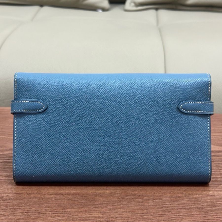 愛馬仕Hermes kelly錢包 kelly long 牛仔藍銀扣 epsom皮 框R刻-1