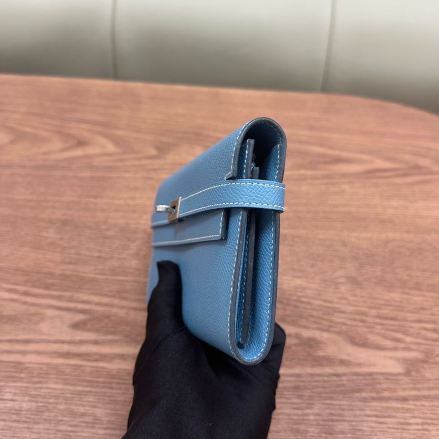 愛馬仕Hermes kelly錢包 kelly long 牛仔藍銀扣 epsom皮 框R刻-3