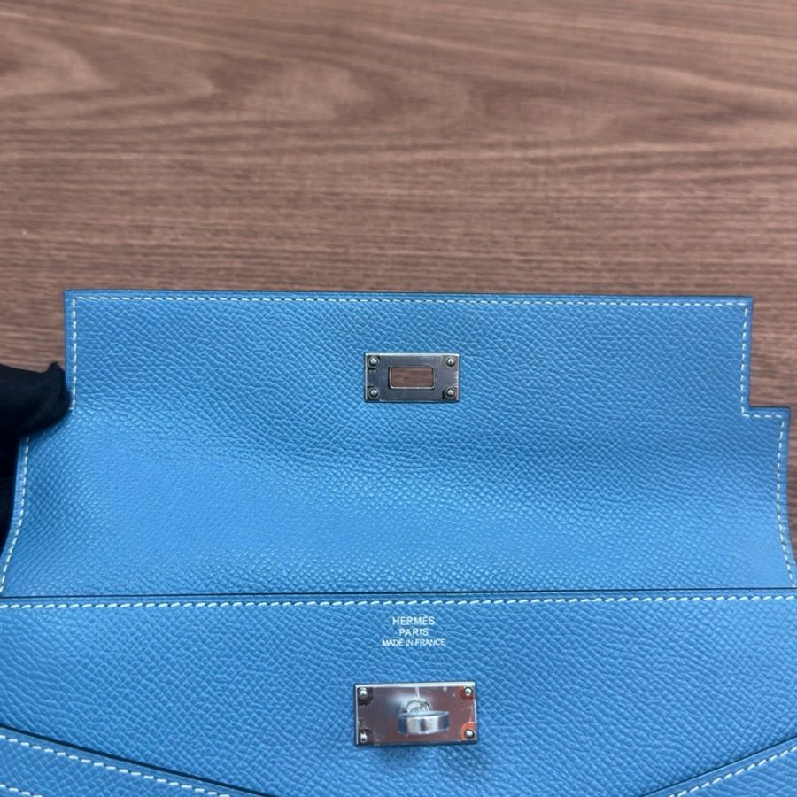愛馬仕Hermes kelly錢包 kelly long 牛仔藍銀扣 epsom皮 框R刻-9