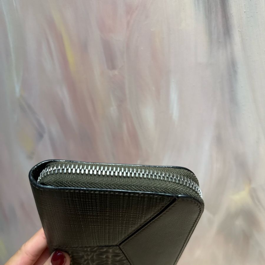 LOEWE 立體拼接壓紋長夾/墨綠色-7