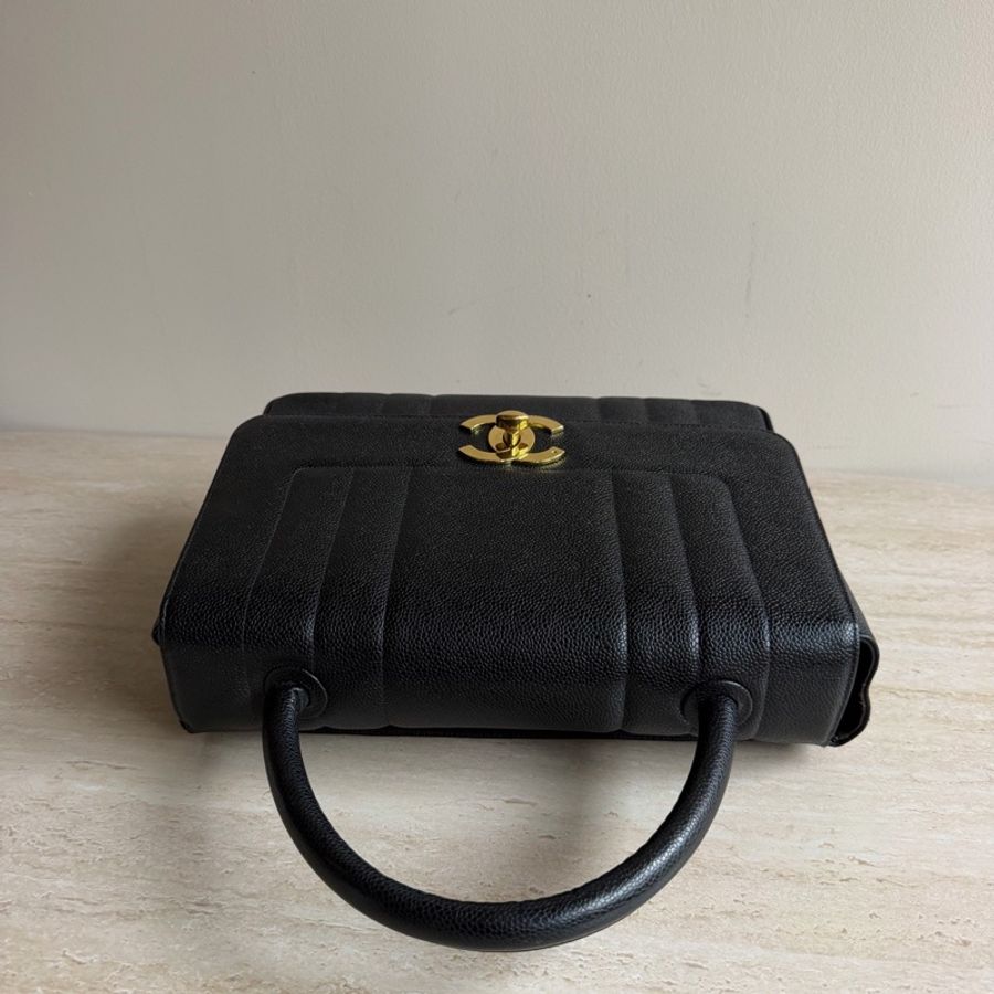 Chanel香奈兒黑金荔枝皮中古kelly手提包+3開  底長33cm-4