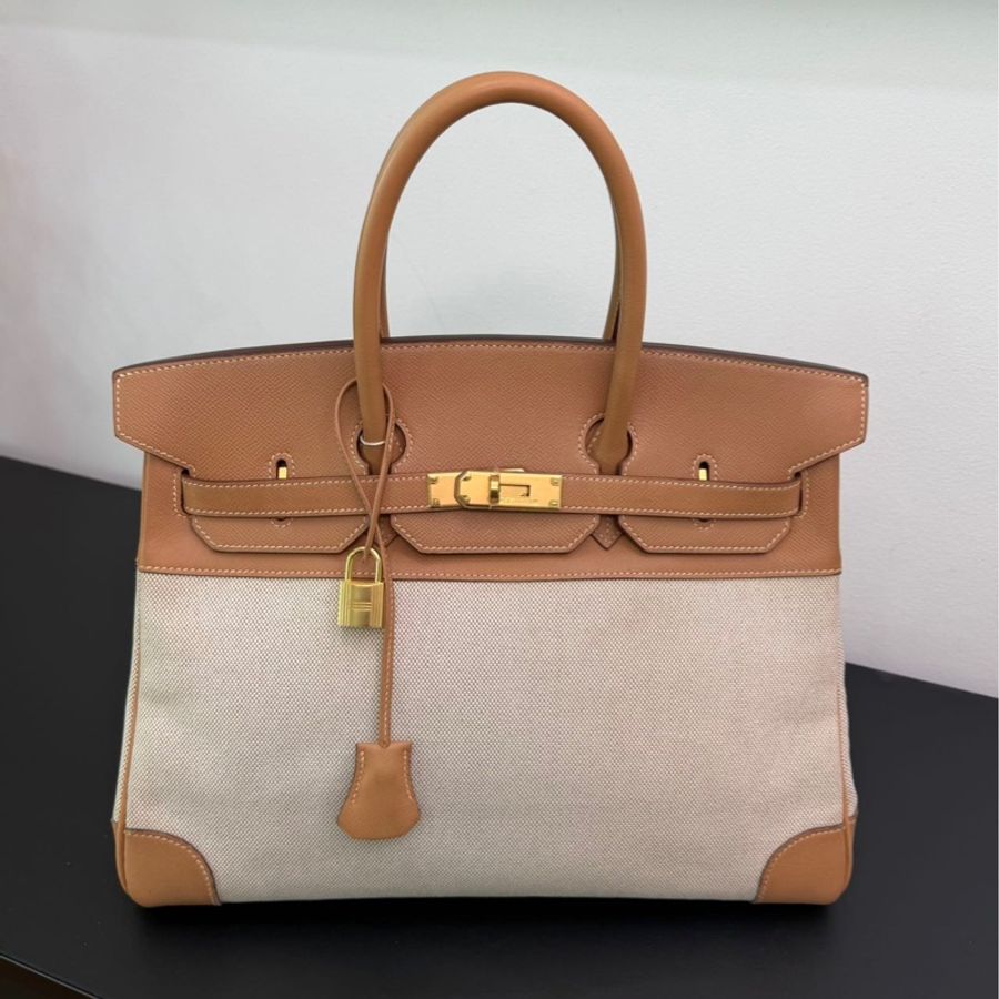 愛馬仕 Birkin35自然色拼帆布狀態如圖-0