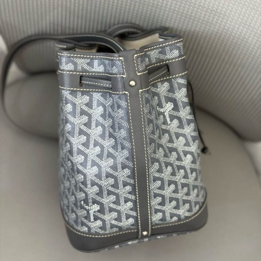 98新Goyard 戈雅Petit Flot灰色老花抽繩水桶包單肩包斜挎包 底15.5cm 22年❤️正品保障-2