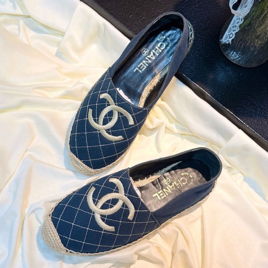 CHANEL/香奈兒 藍色格菱紋雙C刺繡漁夫鞋 37碼-0