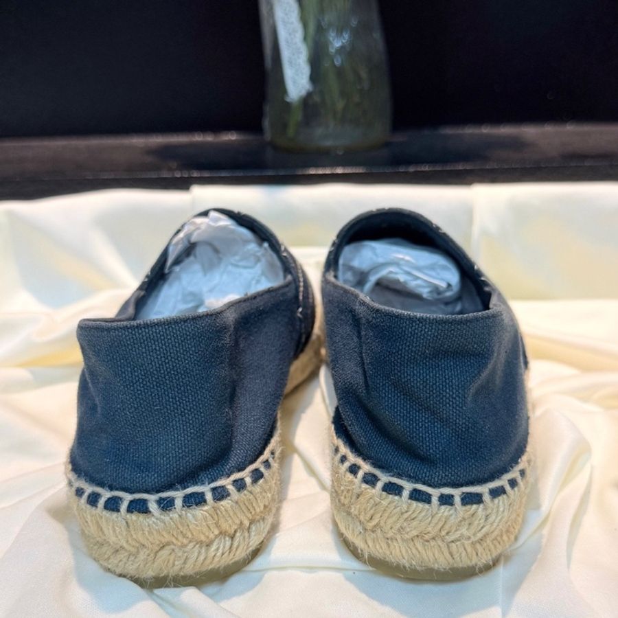 CHANEL/香奈兒 藍色格菱紋雙C刺繡漁夫鞋 37碼-2