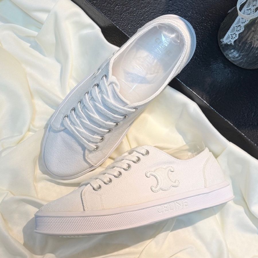 賽琳/Celine 純白凱旋門徽標小白鞋 35.5碼-0