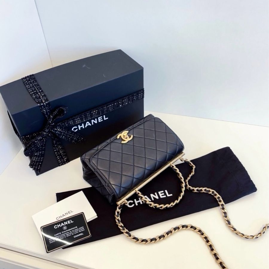 ✨Chanel top handle 黑金手柄郵差包 99新大全配🖤-7