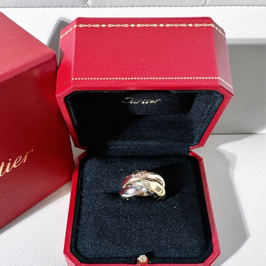 Cartier卡地亞 Trinity 系列,18K 三色金 超大號三環戒指,52號-0