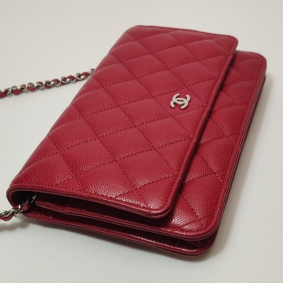 Chanel 牛皮純色菱格絎縫雙C標識woc斜背包單肩包-17
