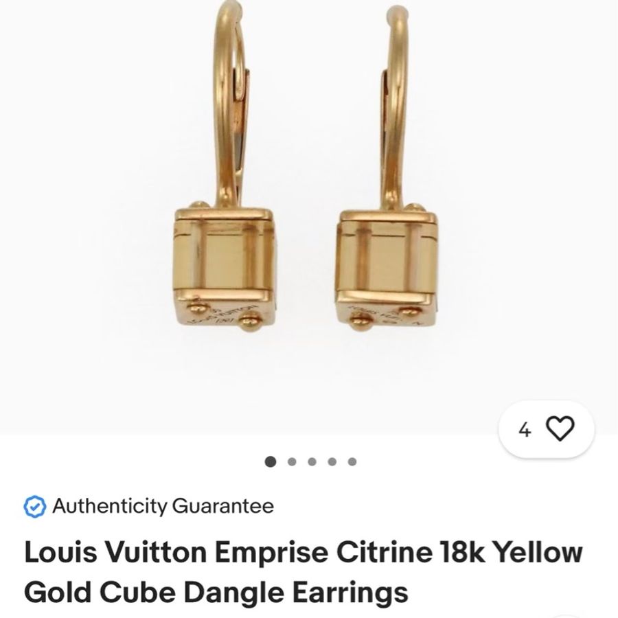 Lv 路易威登 珠寶 Emprise 系列黃水晶 18K 黃金 立方體吊墜 耳環-6