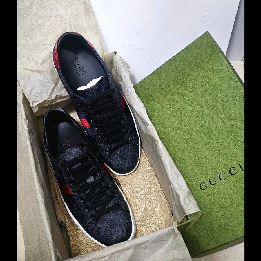Gucci Ace GG Supreme 男裝帆布休閒經典gg logo波鞋運動鞋  8碼-0