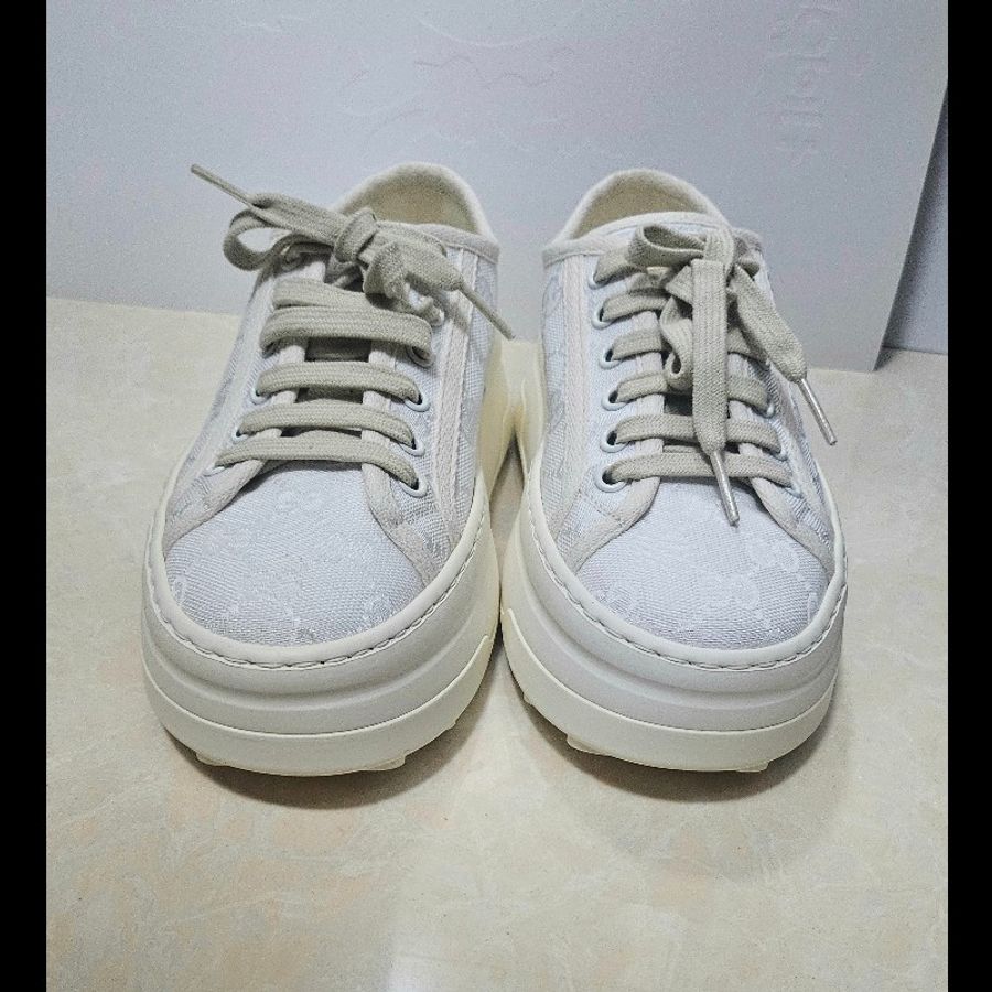 Gucci tennis1977 厚底休閒米白經典GG Logo帆布鞋休閒波鞋增高36.5-37.5碼-6