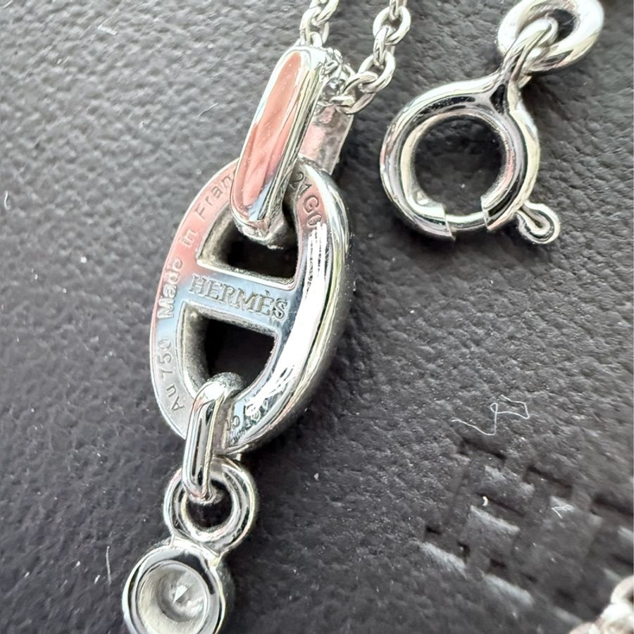 Hermes✨Diamond Chaine d'ancre Enchainee Pendant 滿鑽白金項鍊-12