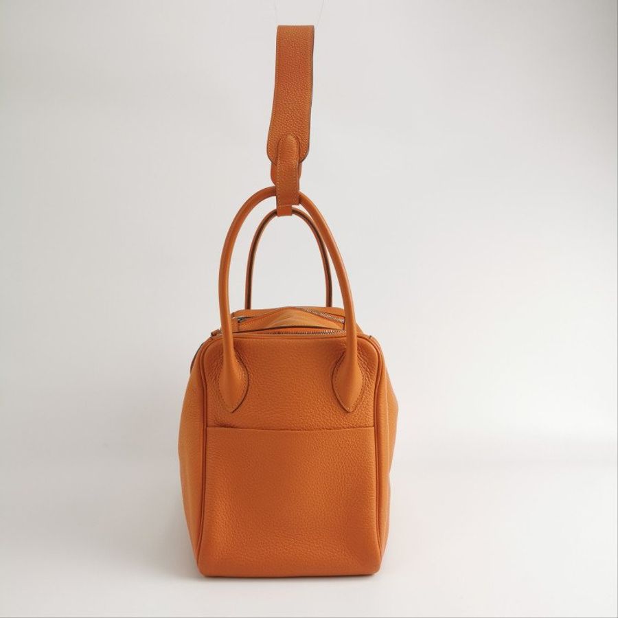 Hermes Lindy34旋扣單肩包Clemence(TC)牛皮銀扣93愛馬仕橙框R刻-2