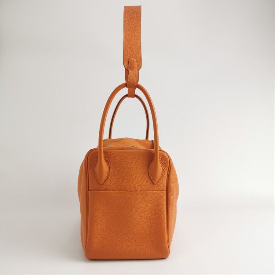 Hermes Lindy34旋扣單肩包Clemence(TC)牛皮銀扣93愛馬仕橙框R刻-3