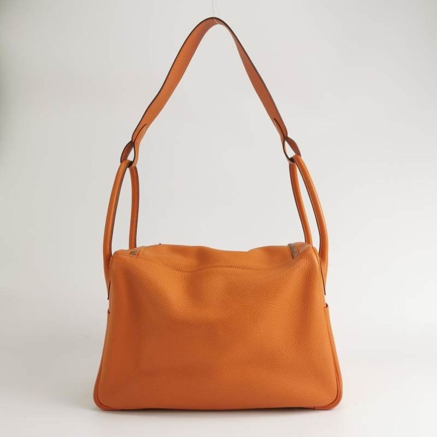 Hermes Lindy34旋扣單肩包Clemence(TC)牛皮銀扣93愛馬仕橙框R刻-4
