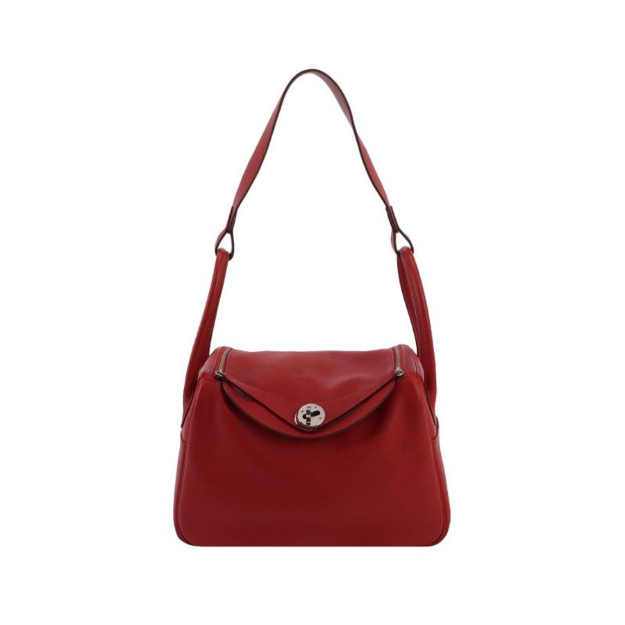 Hermes Lindy26旋扣單肩包Swift牛皮銀扣Q5國旗紅X刻-0