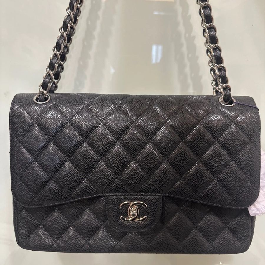 CHANEL 香奈兒 黑銀荔枝牛皮CF JUMBO 15開 無卡。-0