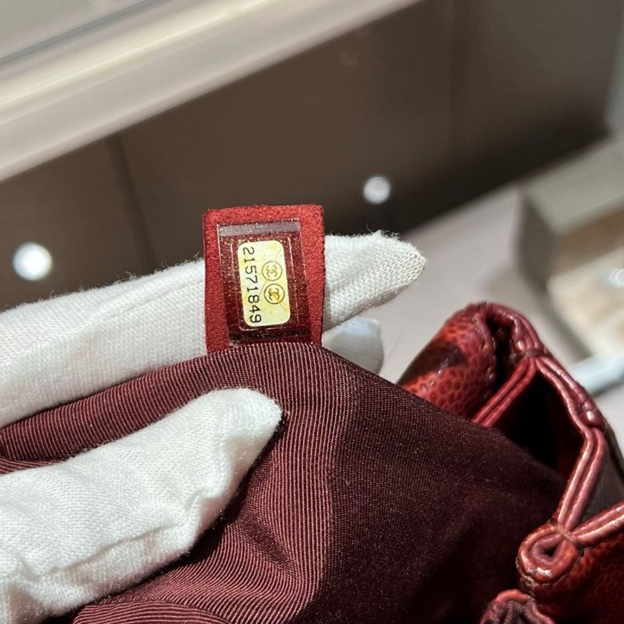 Chanel香奈儿紅色荔枝皮鱼子酱 tote-6