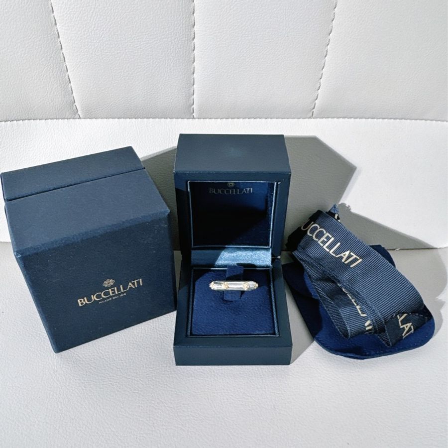 Buccellati布契拉提 Macri系列 白金拉絲六鑽戒指,54號-1