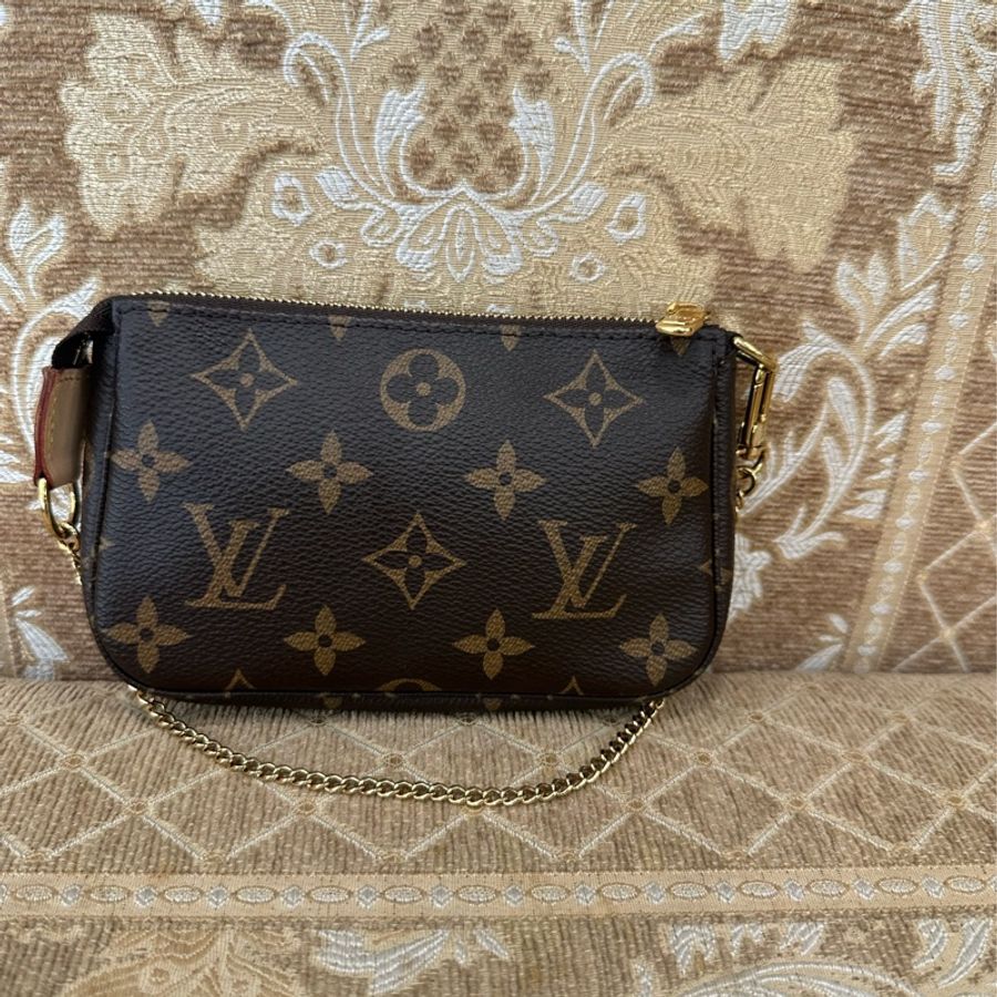 LV 原花金釦一字拉mini麻將包M58009-0