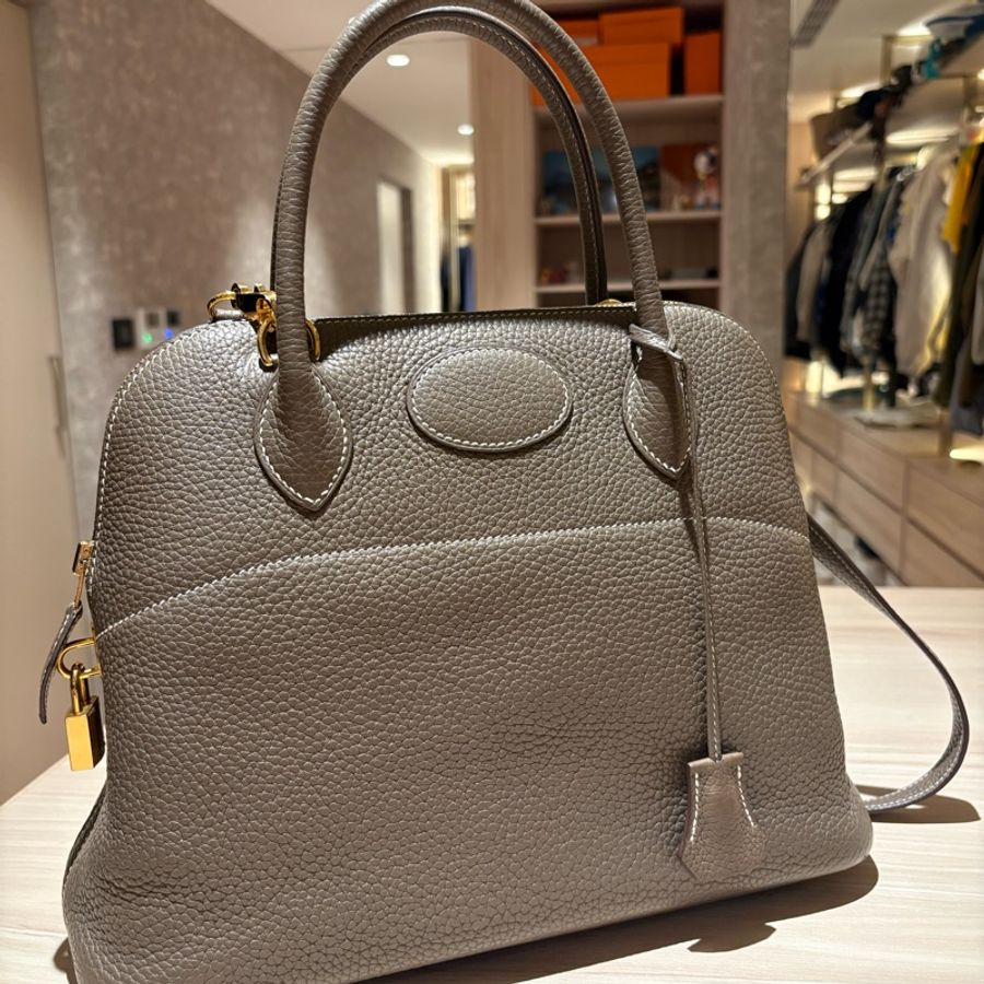 【金剛大象灰】Hermès Bolide 31 18 Etoupe D刻 經典保齡球包 附原廠配件 支持安心購正品鑑定-0