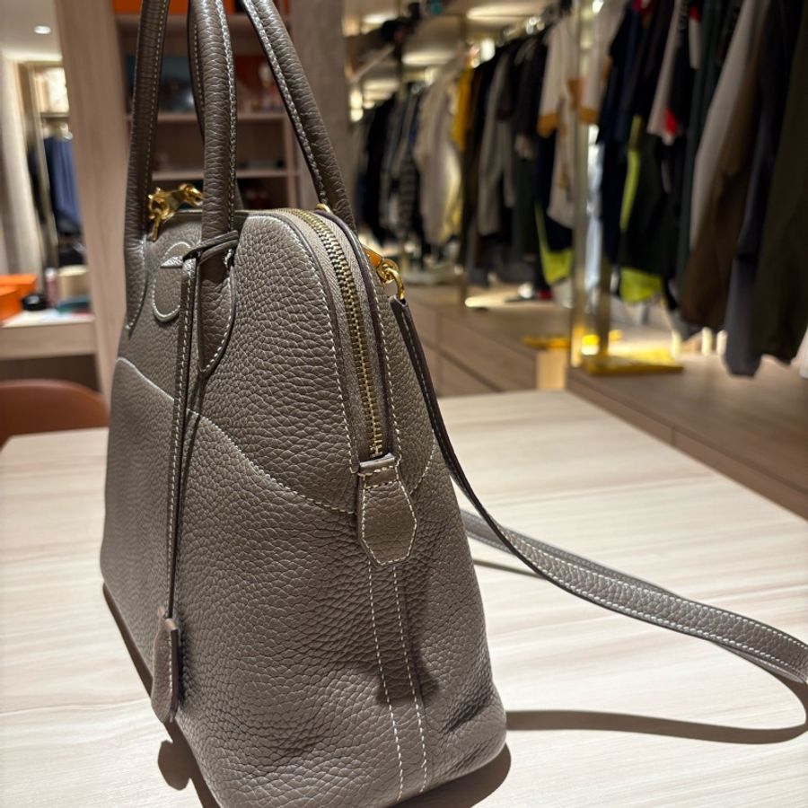 【金剛大象灰】Hermès Bolide 31 18 Etoupe D刻 經典保齡球包 附原廠配件 支持安心購正品鑑定-6