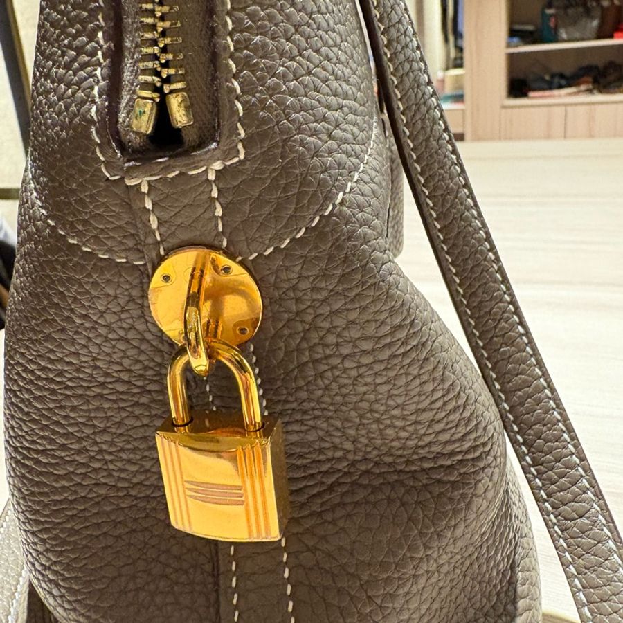 【金剛大象灰】Hermès Bolide 31 18 Etoupe D刻 經典保齡球包 附原廠配件 支持安心購正品鑑定-12