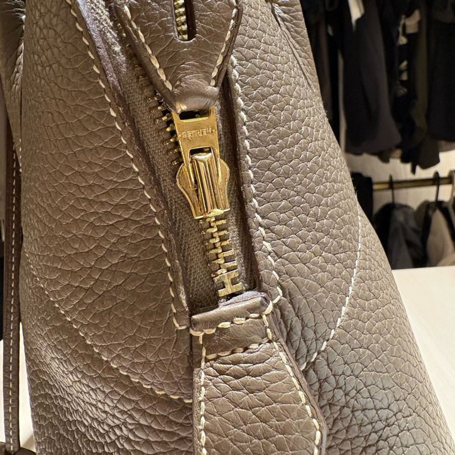 【金剛大象灰】Hermès Bolide 31 18 Etoupe D刻 經典保齡球包 附原廠配件 支持安心購正品鑑定-13