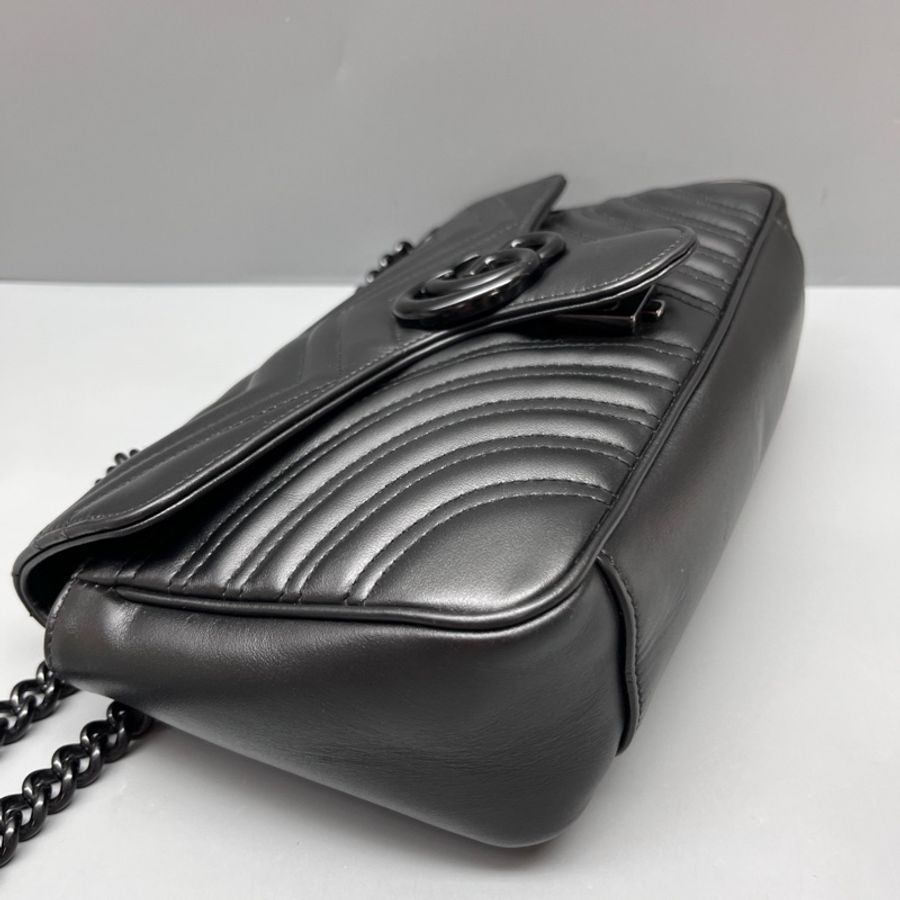 GUCCI 黑色GG marmont中號鏈條包-3