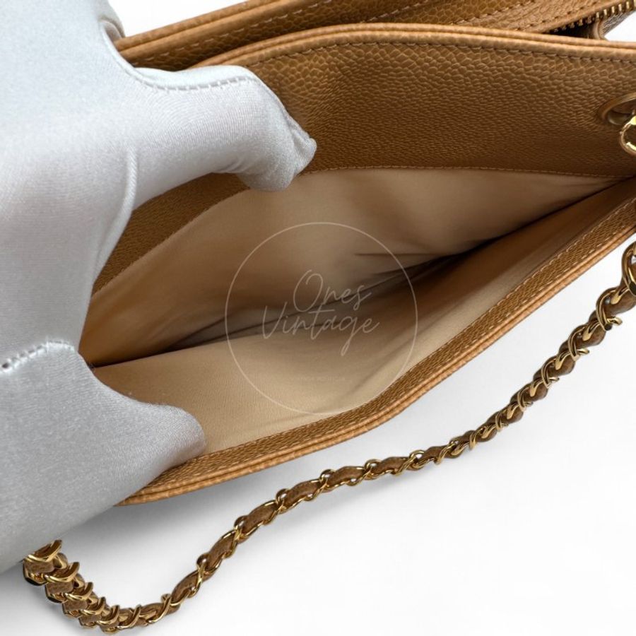 中古 Chanel 香奈兒 米色 荔枝皮 魚子醬皮革 托特包 Tote Bag-21