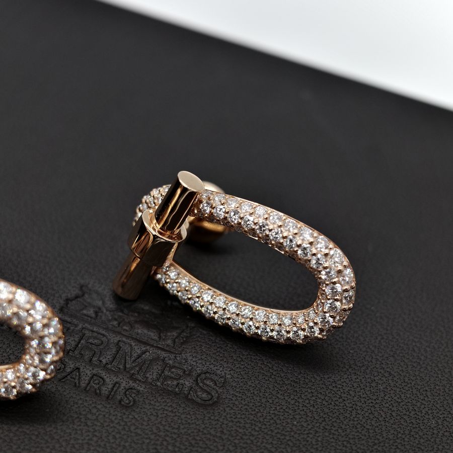 (專櫃 120 萬)Hermès 愛馬仕 18K 玫瑰金 Adage 橢圓 鑲鑽 耳環-6