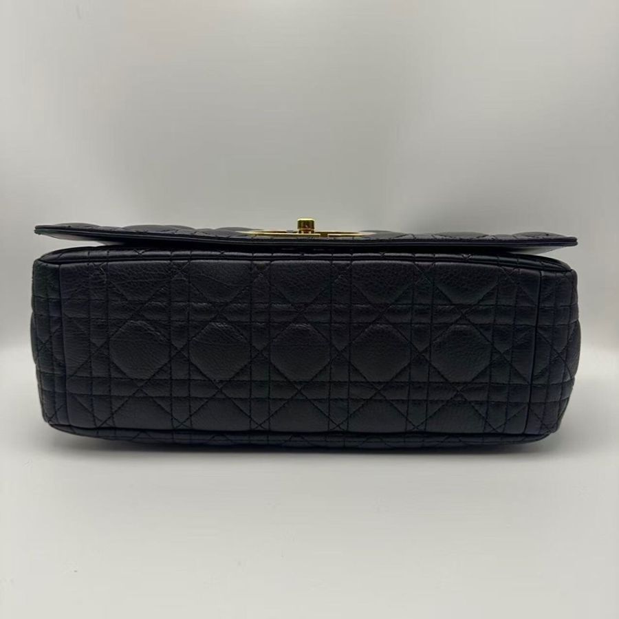 Dior 迪奧 黑色柔軟牛皮革藤格紋 caro黑金牛皮鏈條包大號-3