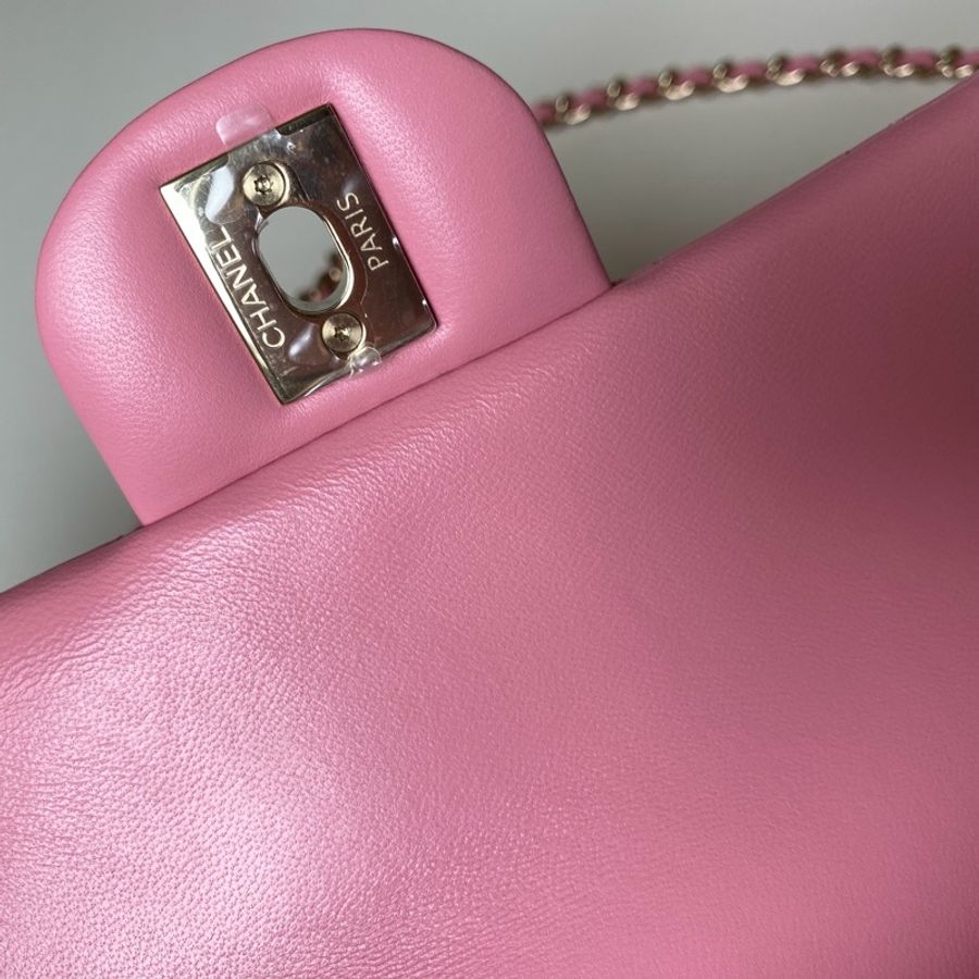914intheair精品代購『全新閒置』Chanel cf mini handle 草莓牛奶色 提把包 手提包 口蓋-21