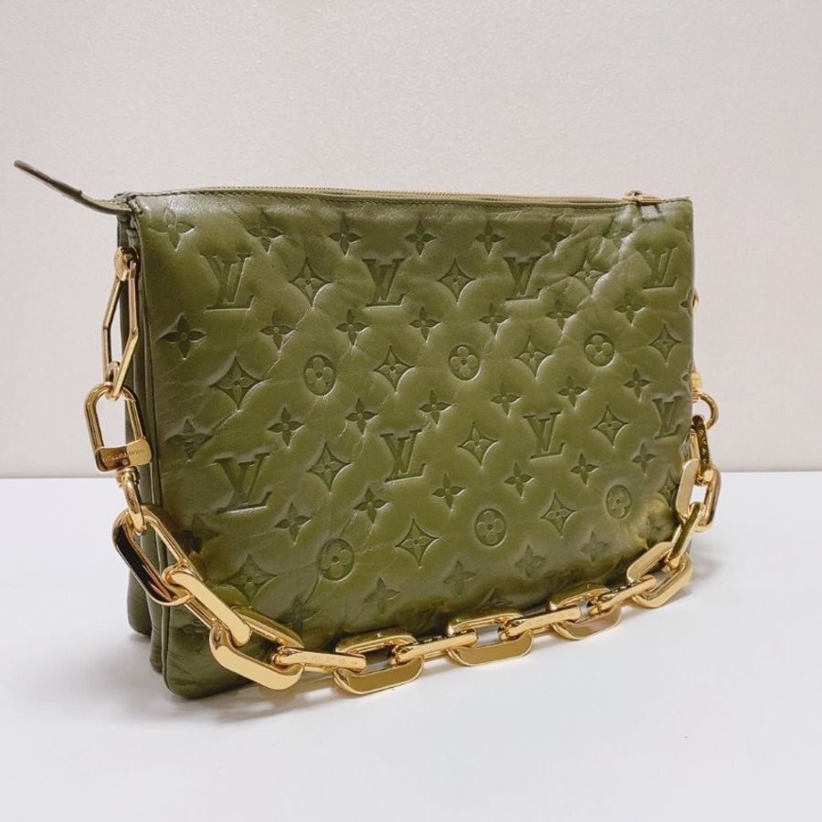LV Coussin 老花滿logo綠色 中號鏈條包 34x24x12cm 9新 配件塵袋 鏈條 肩帶 盒子-1