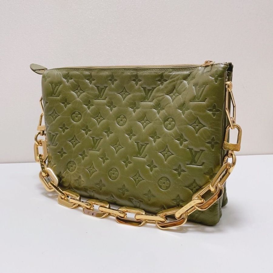 LV Coussin 老花滿logo綠色 中號鏈條包 34x24x12cm 9新 配件塵袋 鏈條 肩帶 盒子-2