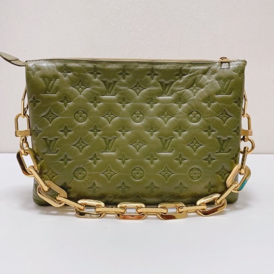 LV Coussin 老花滿logo綠色 中號鏈條包 34x24x12cm 9新 配件塵袋 鏈條 肩帶 盒子-5
