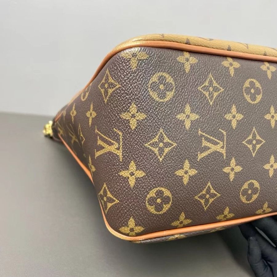 LV 達芙妮Hobo老花包 焦糖配棕色 內里黑色 30*32*13.5 9新 配件肩帶 塵袋-6